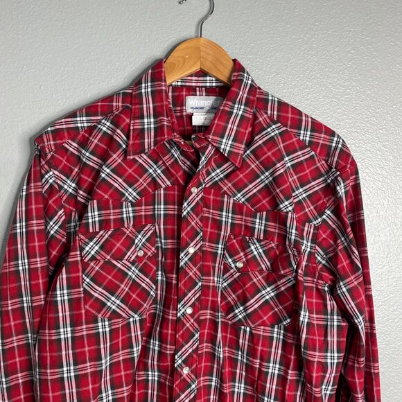 Wrangler Wrancher Long Sleeve Snap Front Shirt Collared Red Plaid Large - Picture 5 of 5